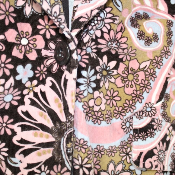 Vintage groovy pink and brown corduroy floral blazer women’s xl my Michelle - Picture 3 of 5